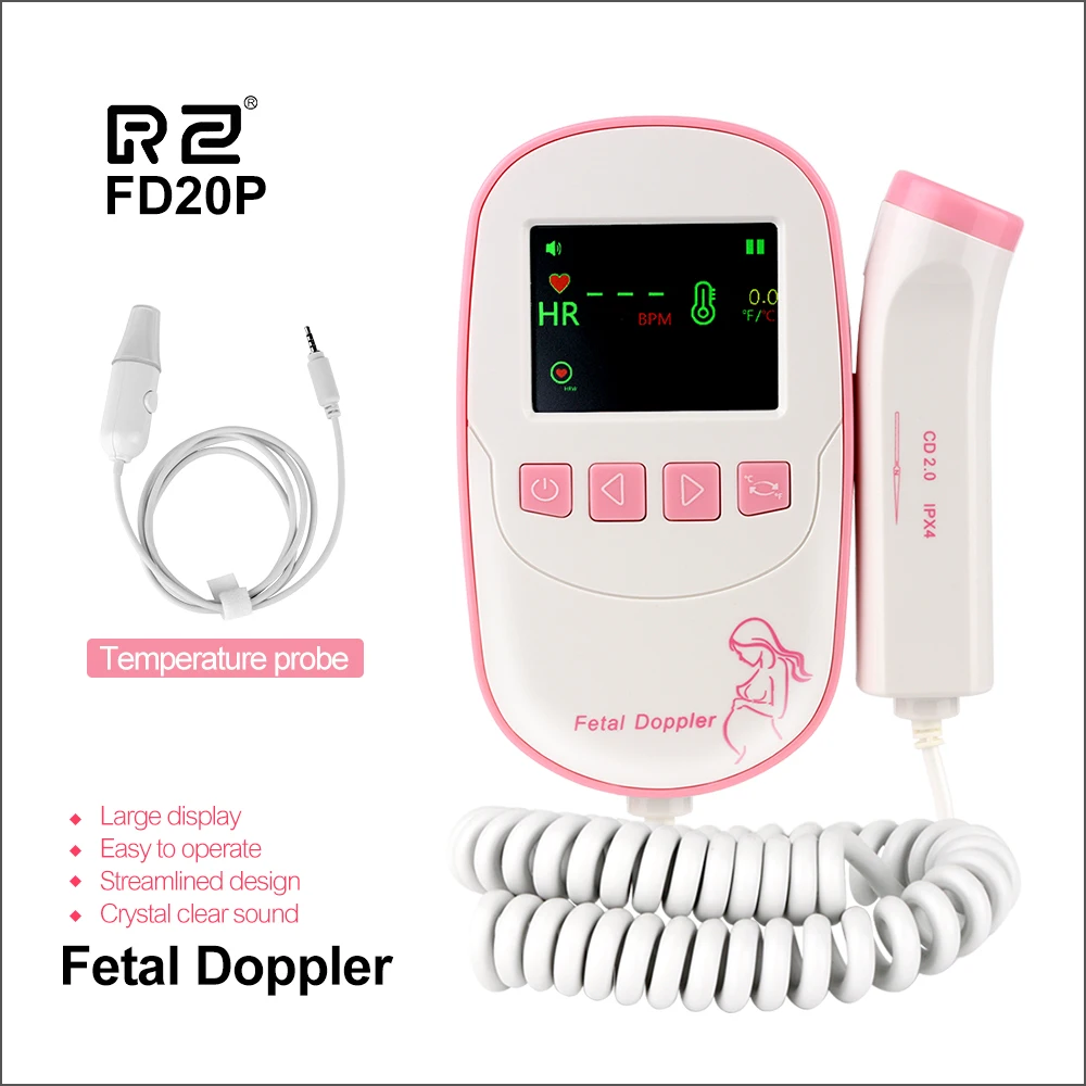 RZ Fetal Doppler Ultrasound Sound Baby Heartbeat Detector Monitor LED Digital Prenatal Pocket Fetal Doppler Stethoscope