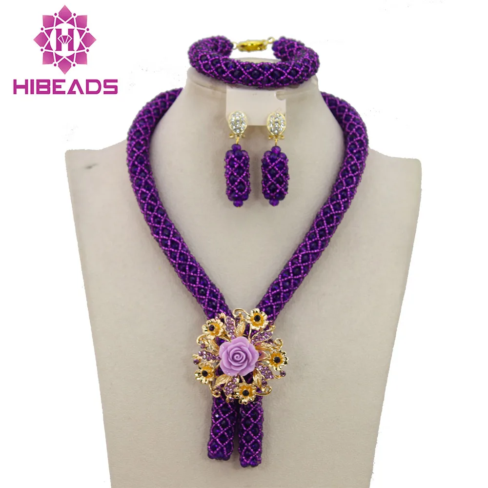 2016 Fashionable African Beads Jewelry Set Purple Costume Nigerian