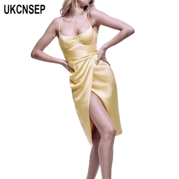 

2020 Chic Dresses New Arrival Sexy Women Dress Elegant Spaghetti Strap Draped Bodcycon Summer Party Dress Vestidos