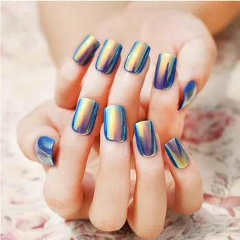 

Hotsale 24pcs/bag False Nail Art Tips Light Blue Color French Acrylic Artificial Full fake False Nail Art Decoration