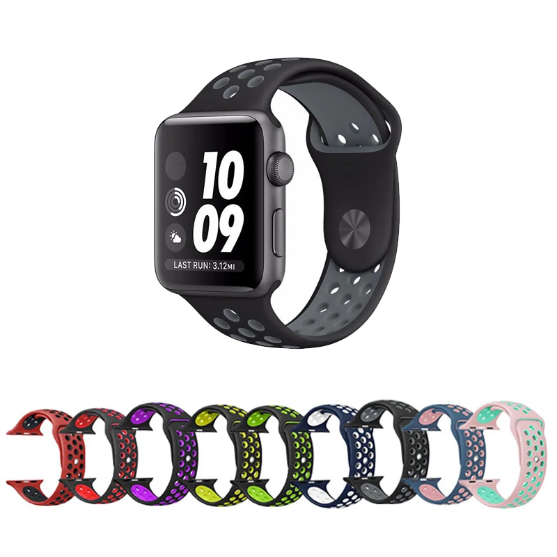 

New Breathable Silicone Sport Band for Apple Watch 4 3 2 1 42MM 38MM rubber strap bands for Nike+ Iwatch 4 3 40mm 44mm bracelet