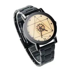 Мужские наручные часы Геометрические линии из нержавеющей стали Watches gear Ретро Кварцевые аналоговые наручные часы мужские ювелирные