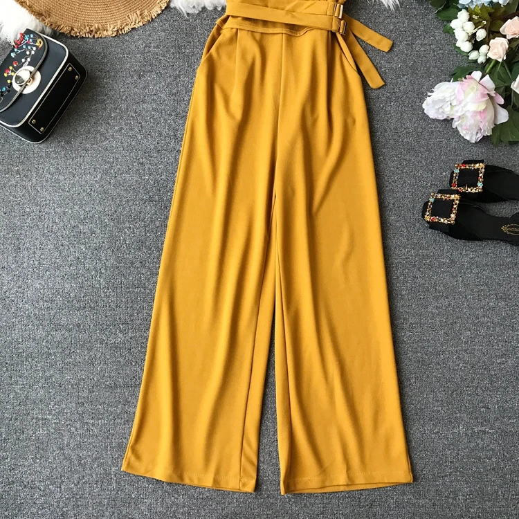 Sleeveless V-neck High Waist Sashes Wide Leg Jumpsuit