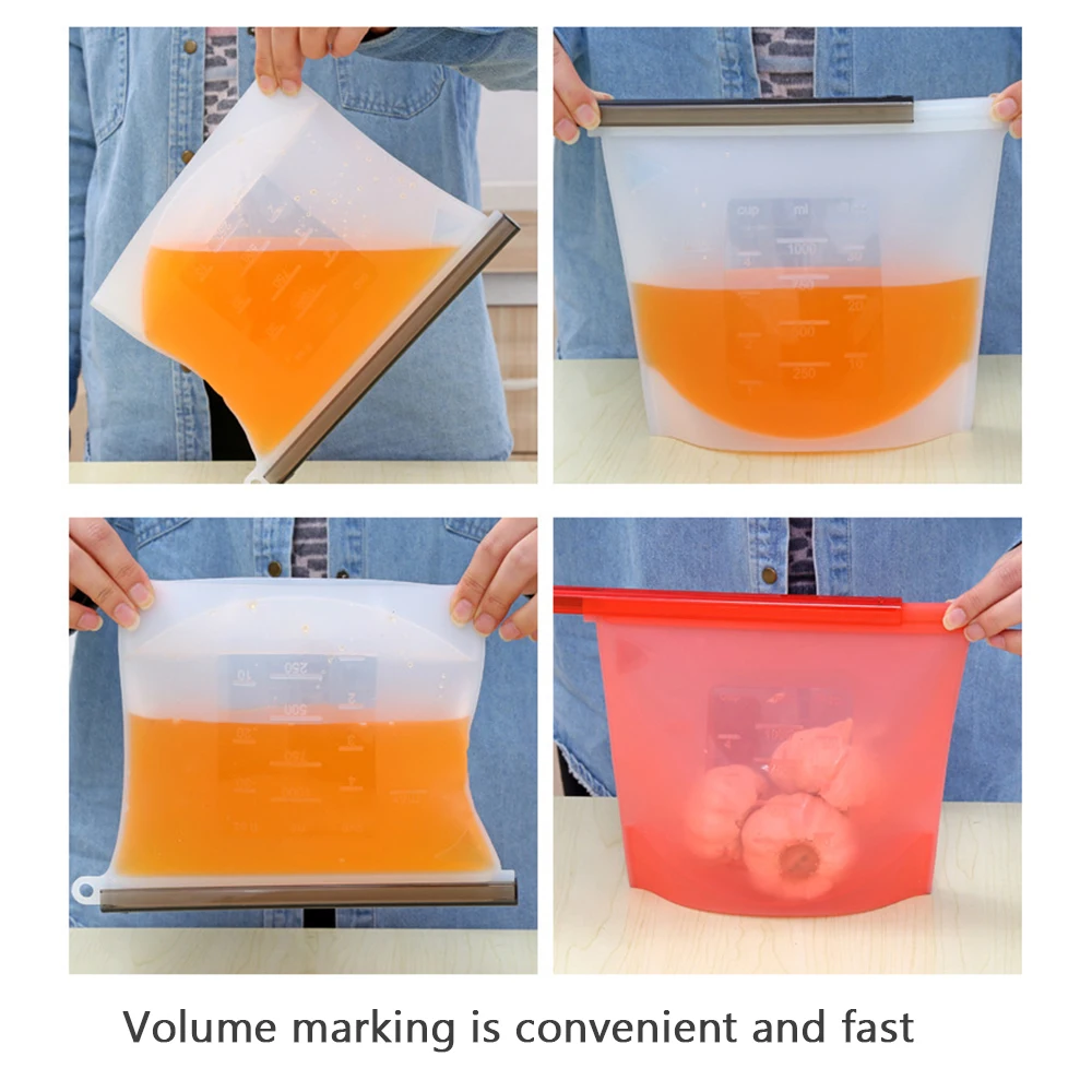 Kitchen Tool Food Silicone Fresh Bag Reusable Vacuum Sealed Freezer Bag Slide Lock SnacksSandwichesMeat Marinades Storage Bags (9)