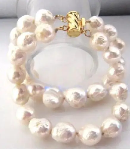 

FREE SHIPPING HOT sell new Style >>>>Genuine Double strands 11-13mm natural south sea white pearl bracelet 7.5-8"14kr