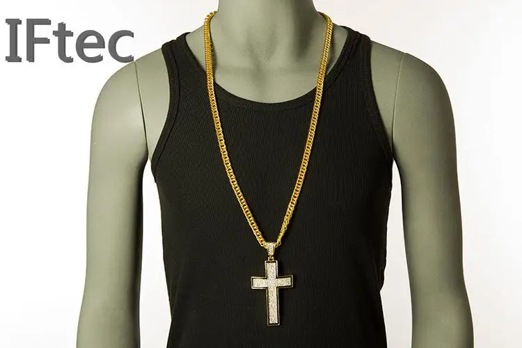 Iftec Hip Hop Pure Gold Color Rapper Vintage Crystal Cross Pendant