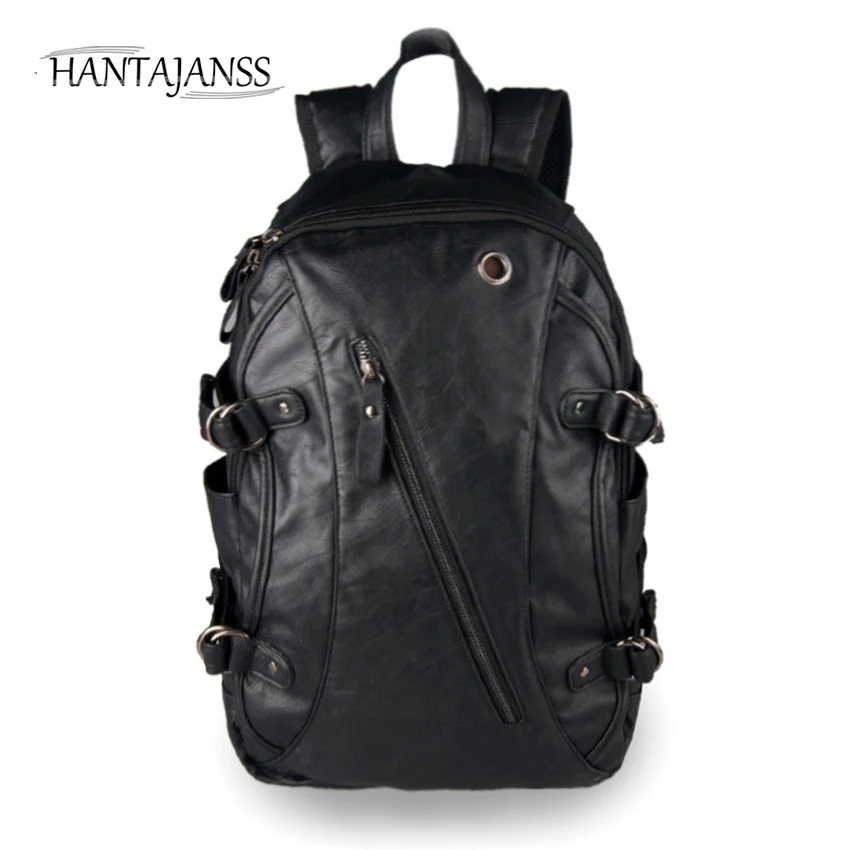 

HANTAJANSS Men Backpacks for laptop bags PU leather Waterproof BackPack large capacity College school bags Rucksack Travel Bags
