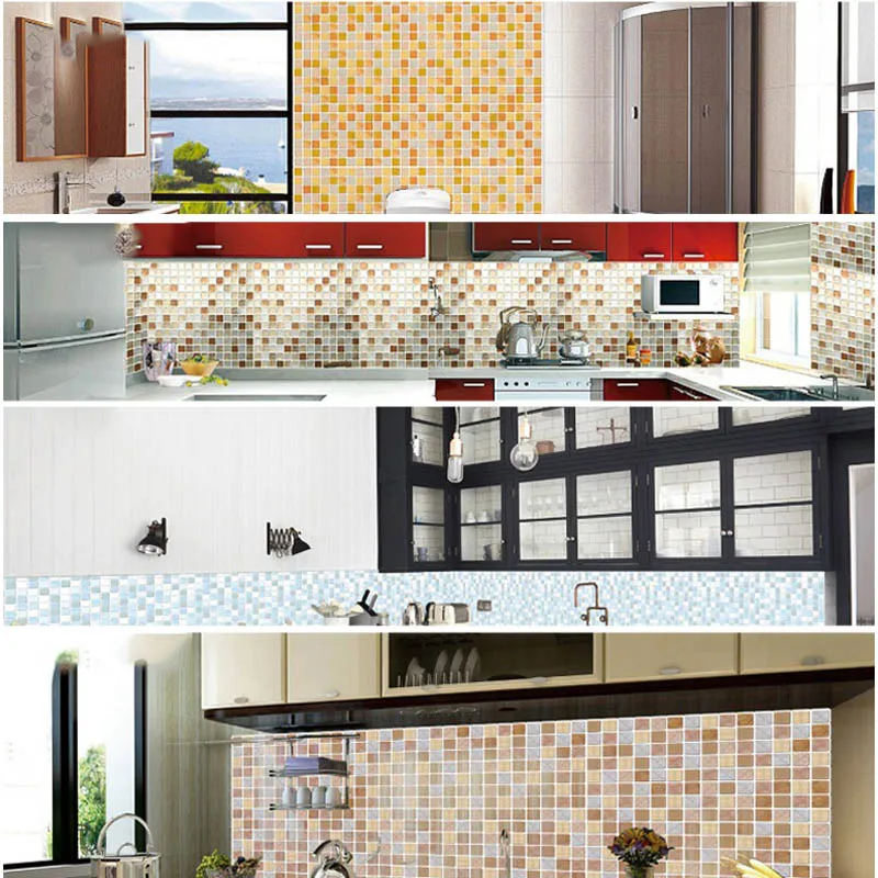 DIY самоклеющиеся мозаичные плитки щитки стены стикеры винил ванная комната кухня домашний декор