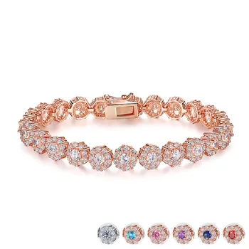 

7 Colors Rose Gold Color Chain Link Bracelet for Women Ladies Shining AAA Cubic Zircon Crystal Jewelry Gift JIB012