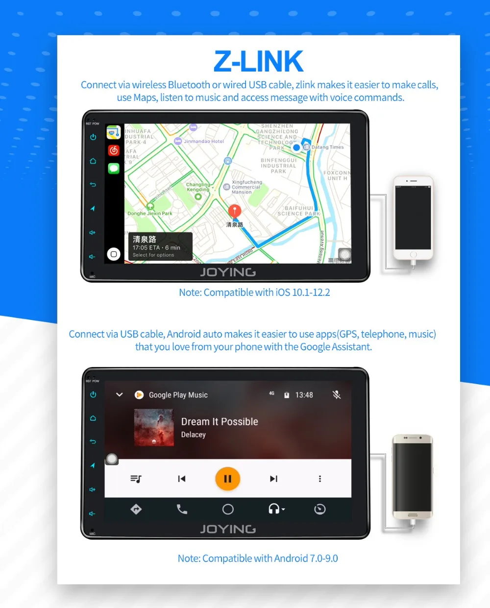 Cheap JOYING Android 8.1 car radio 1 din stereo head unit Octa Core 8"HD Screen 4GB ram 64GB ROM support 4G DSP Split Screen SWC audio 13