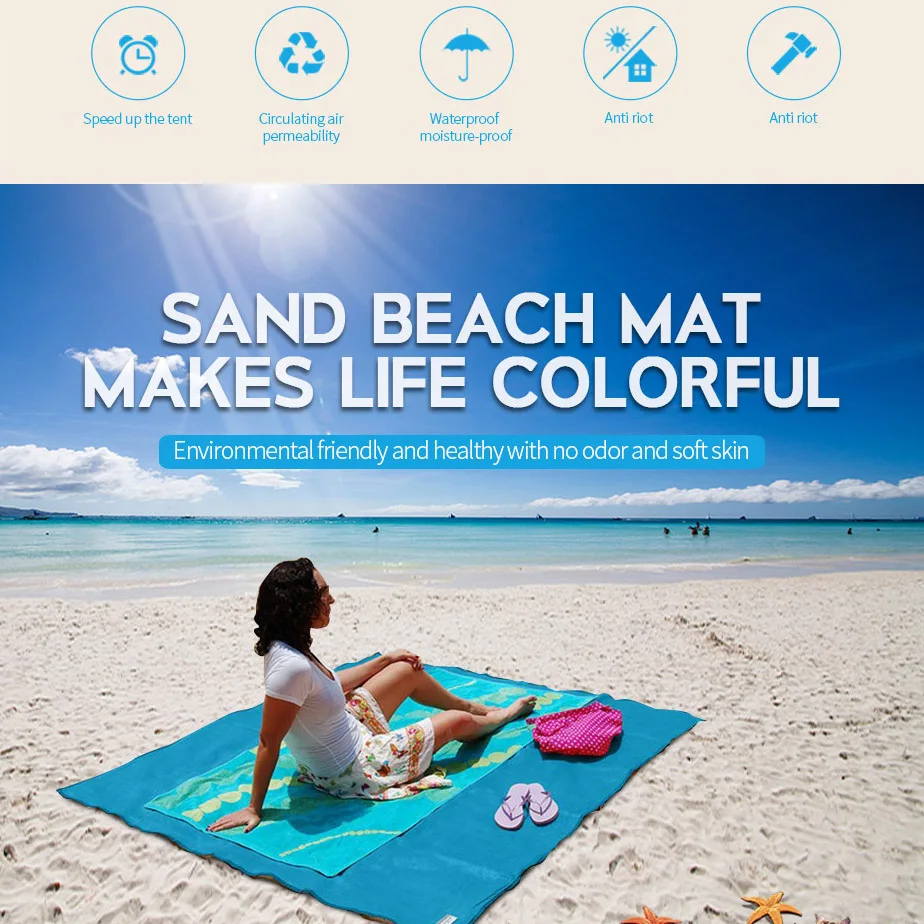 Outdoor Magical Sand Beach Mat Camping Mat Charm Sandbeach Mat Picnic Mattress Magic Pad Blue/Green/Pink 1.2*1.5m/2*1.5m/2*2m