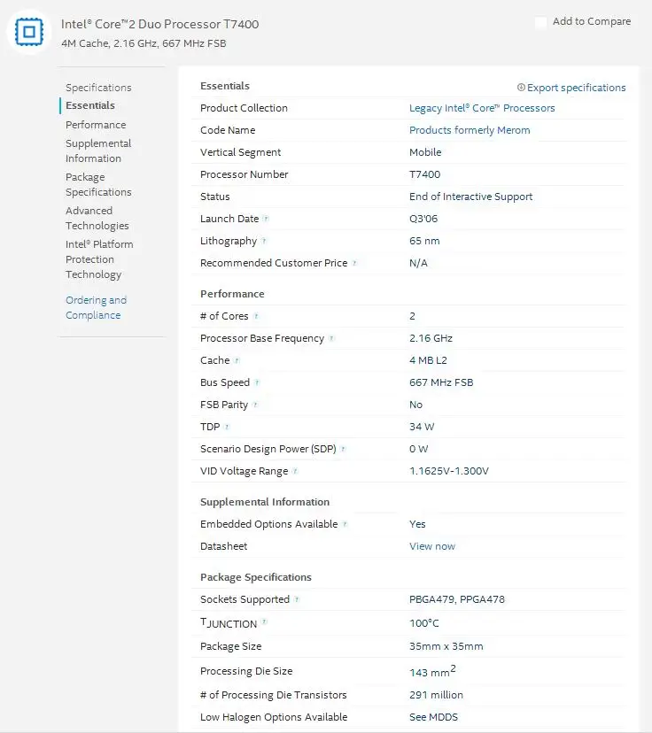 original intel CPU laptop Core 2 Duo T7400 CPU 4M Socket 479 Cache/2.16GHz/667/Dual-Core Laptop processor support 945 top cpu