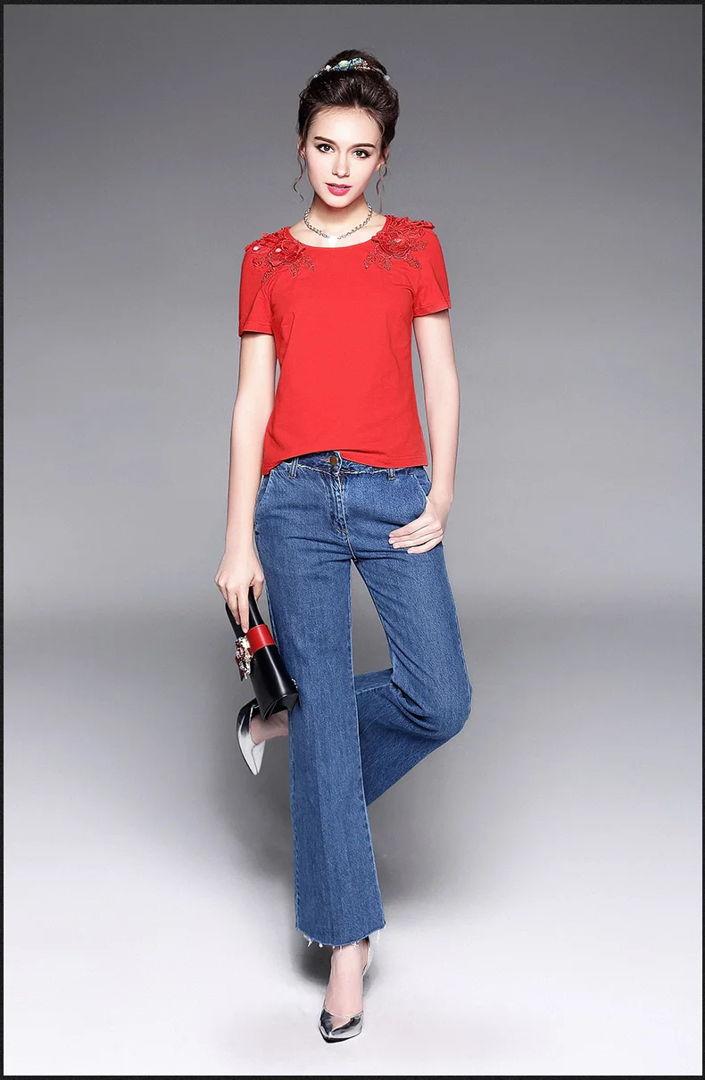 S/L/XL/2XL модные вареные расклешенные брюки полной длины с кисточками брюки размера плюс женские повседневные джинсовые длинные джинсы AOFULI B5168