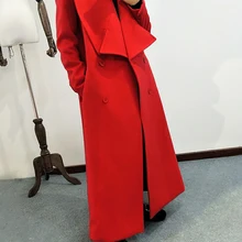 UK осень зима женское Красное простое классическое длинное пальто большого размера с большим воротником Женская верхняя одежда manteau femme abrigos mujer