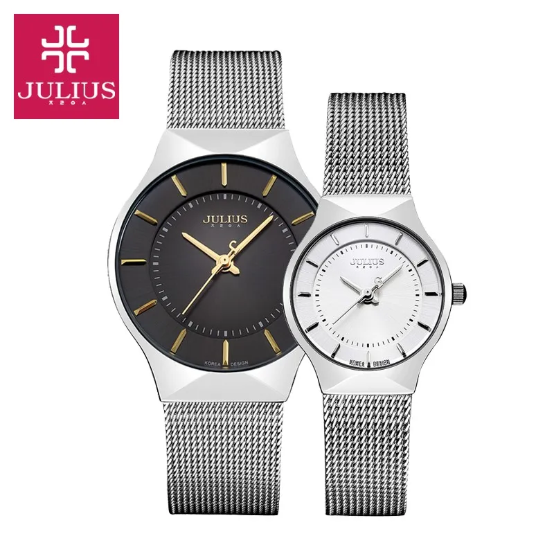TOP  Ultra Thin Men's Watch Women's Watch Julius Miyota Quartz Couple Hours Fine Business Classic Stainl