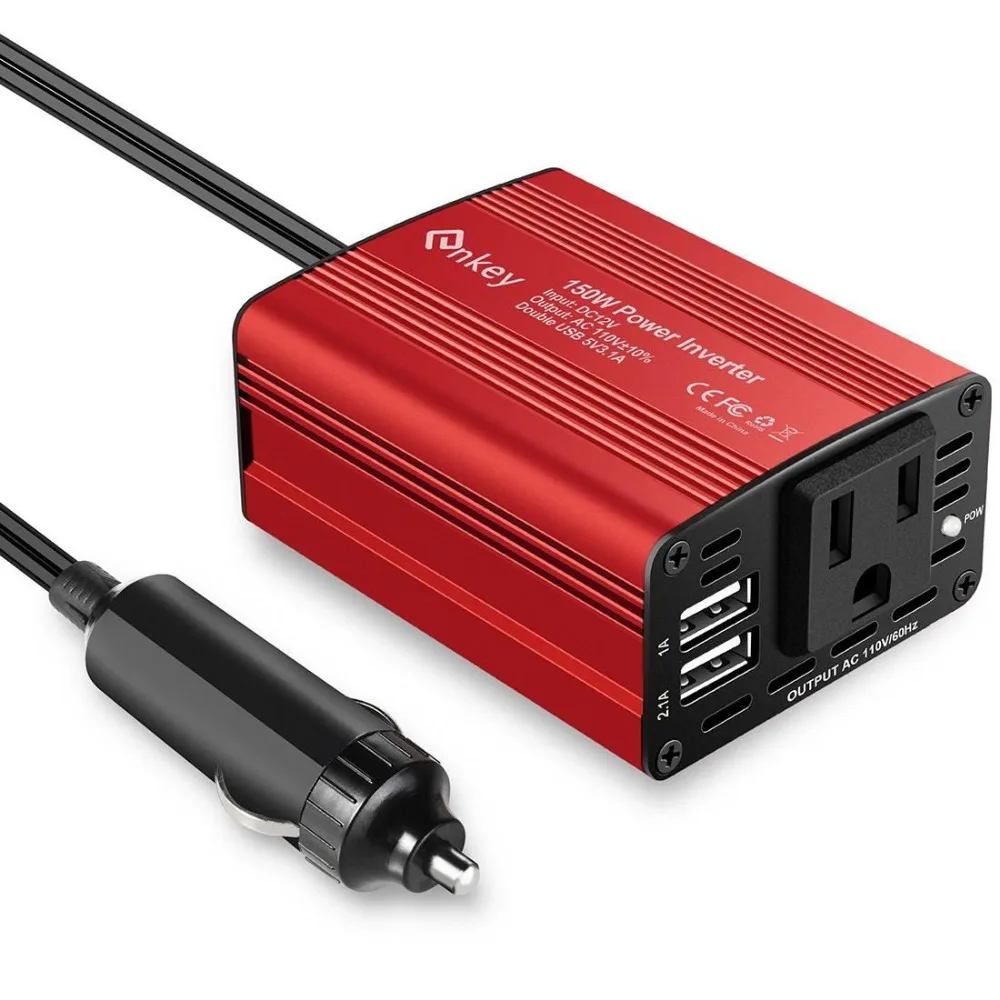Car Use Inverter 150W 12V to 110V Dual USB Ports European Standard Red | Электроника