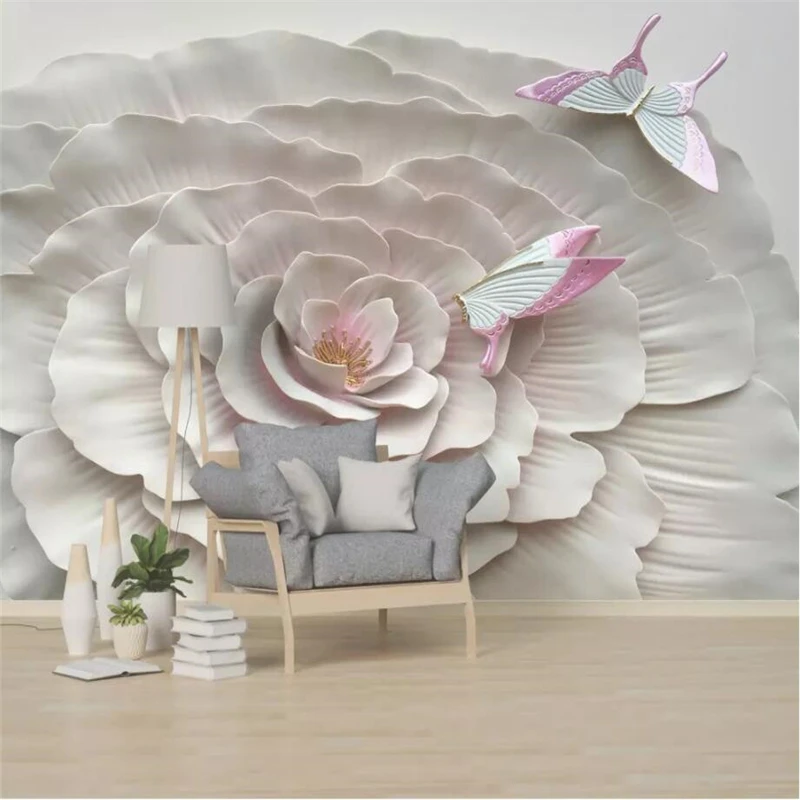 Beibehang росписи обоев пользовательские гостиная, спальня 3D тиснением цветок цветы бабочки росписи фона украшения
