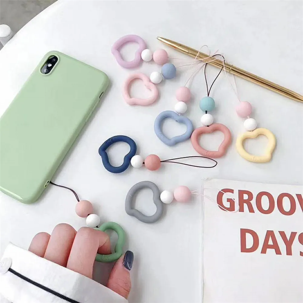 Universal Mobile Phone Ring Finger Strap Charm Lanyard Silicone love heart Macaron Kwaii Cute Loop Unique Soft For IPhone | Мобильные