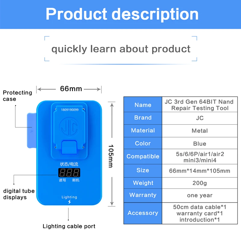 JC 64BIT Nand ремонтный испытательный инструмент для ремонта iPhone 5S 6 6 P и iPad Air Air2 Mini Mini2 3 4 nand flash ICs