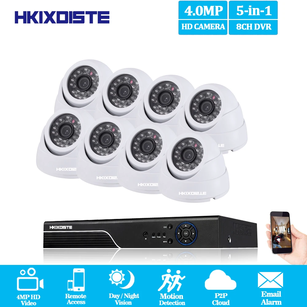 

HKISDISTE 8CH 1080P HDMI DVR 4.0MP HD indoor Dome Security Camera System 8 Channel CCTV Surveillance DVR Kit AHD Camera Set