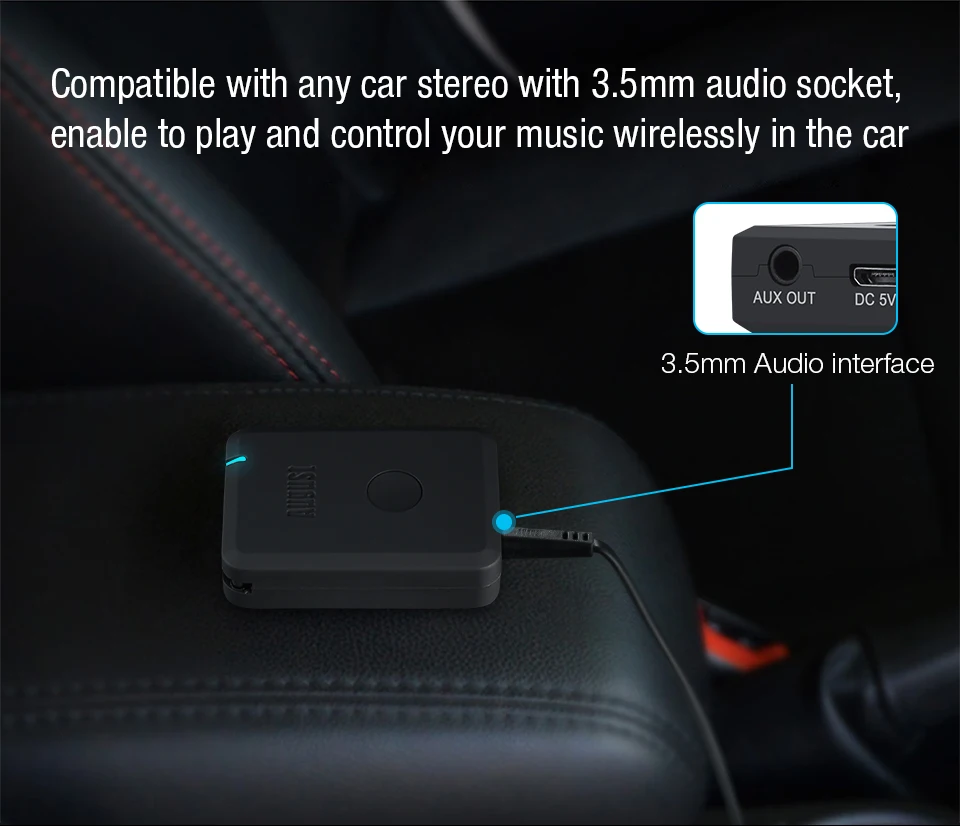 August MR230 aptX Low Latency Wireless Bluetooth 4.2 Audio Receiver 3.5mm Aux Bluetooth Audio Receiver Adapter for Car,Speakers