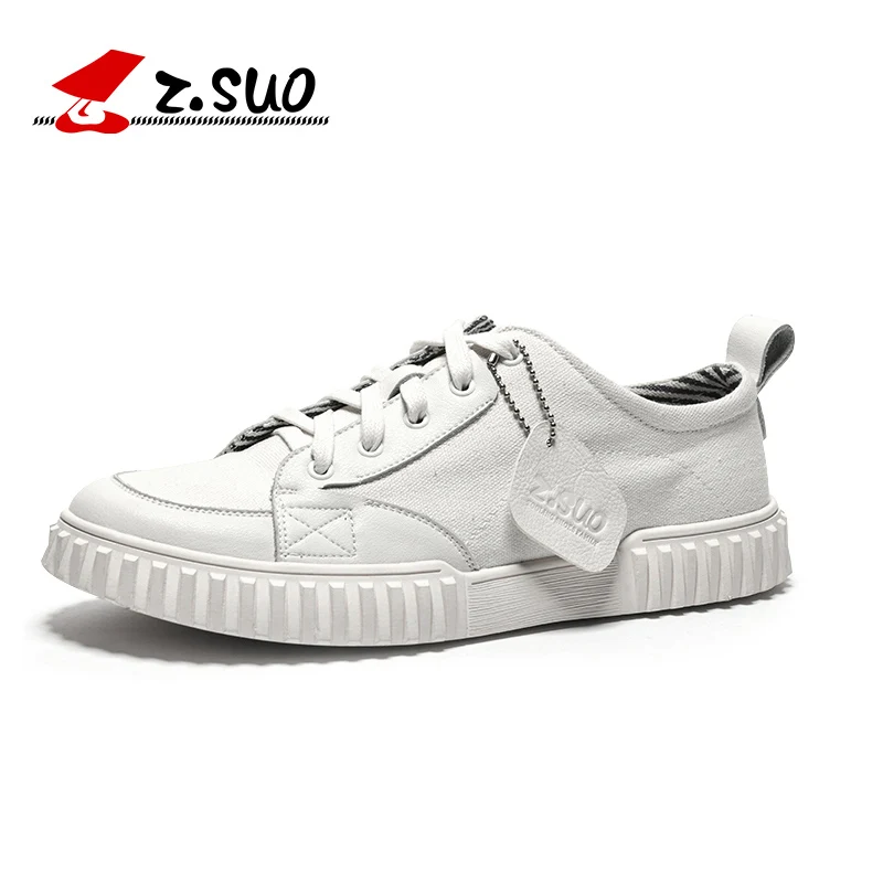 

Z.SUO W732 Fashion New Style Low Top Lace Up High Quality Cow Leather + Canvas Non-Slip Rubber Sole Men's Casual Shoes