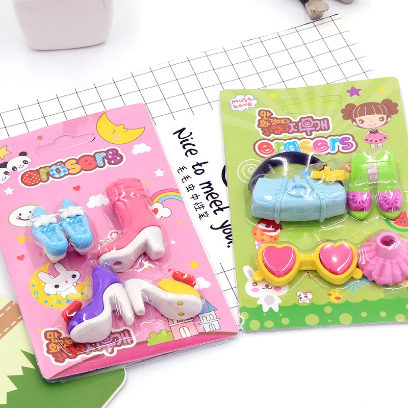 12set/lot Creative Lady adornment blister card eraser / rubber eraser