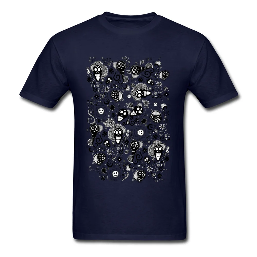 Design Birthday Summer Fall Cotton Fabric Round Collar Mens Tees Europe Clothing Shirt 2018 New Fashion Short Sleeve T Shirts Happy Mexican Day of the Dead navy