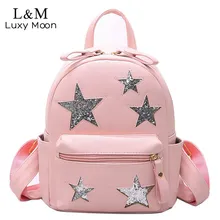 Frauen Rucksack Hochwertigem Leder PU Reißverschluss Rucksack Frau Frisch Glitter Stars Pailletten Solide Mädchen Kleine Rucksäcke XA1102H