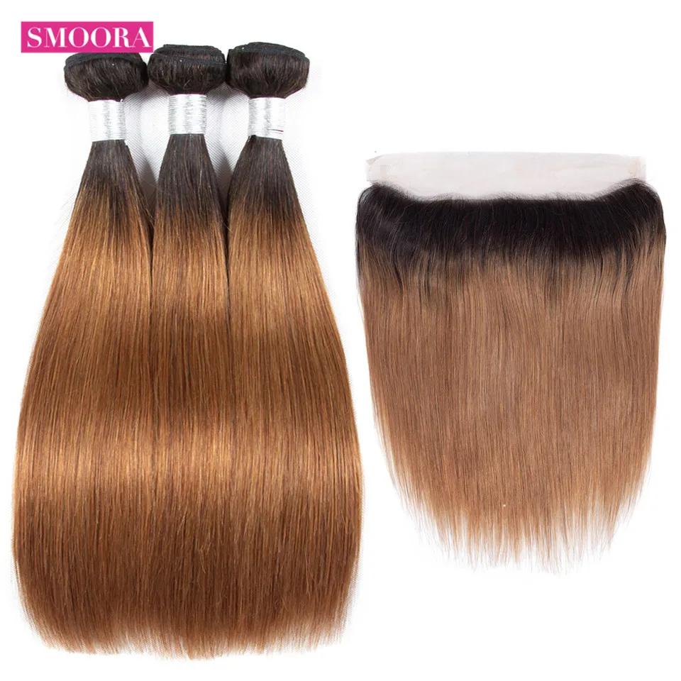 ombre straight dark brown bundle hair with frontal