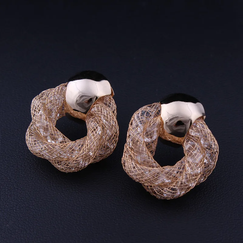 

SWOUR New Jewelry Gold Color Crystal Zircon Knot Round Stud Earrings E1372