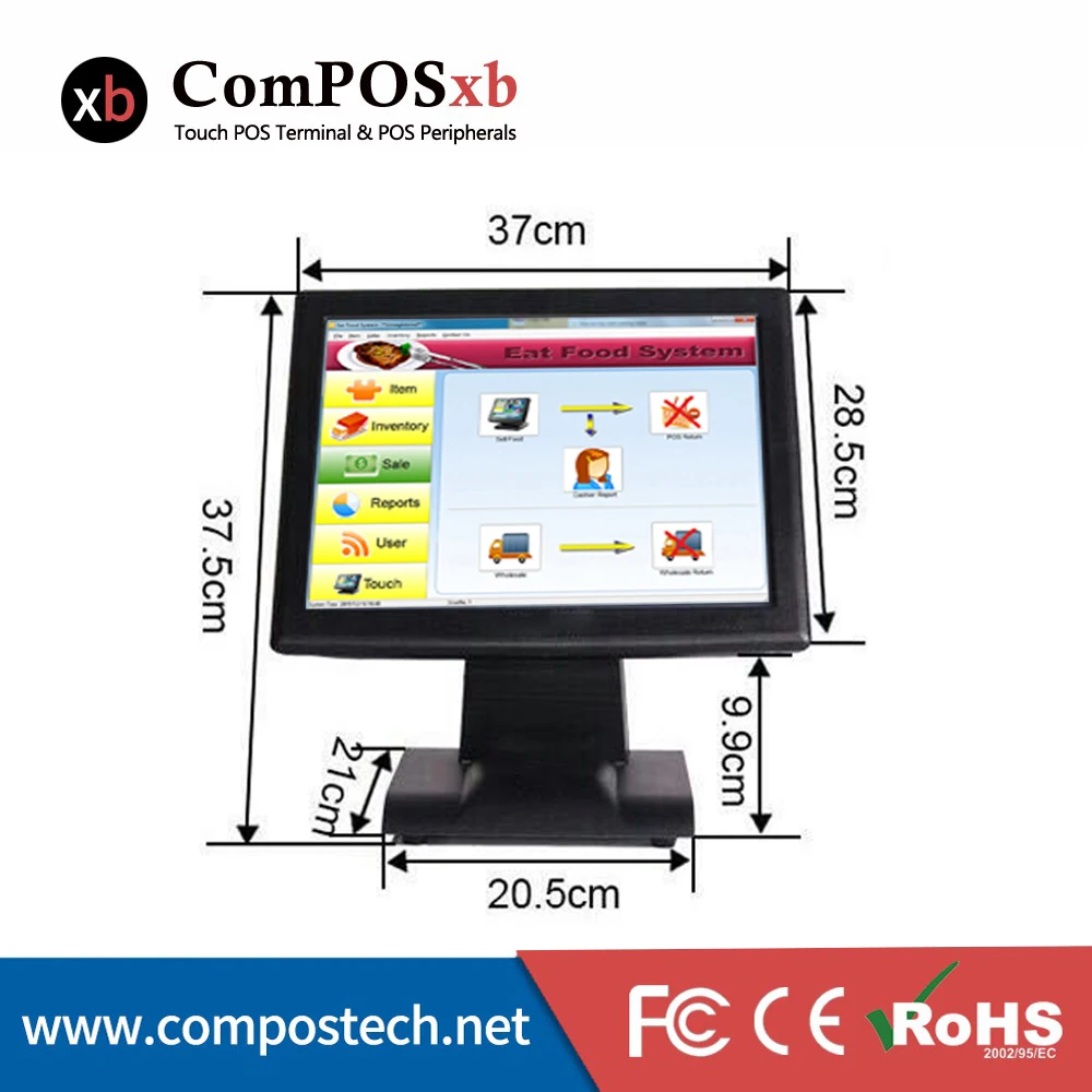 Pos2119 15 дюймов ЖК-дисплей сенсорный экран POS терминал с 2d сканер штрих-кода