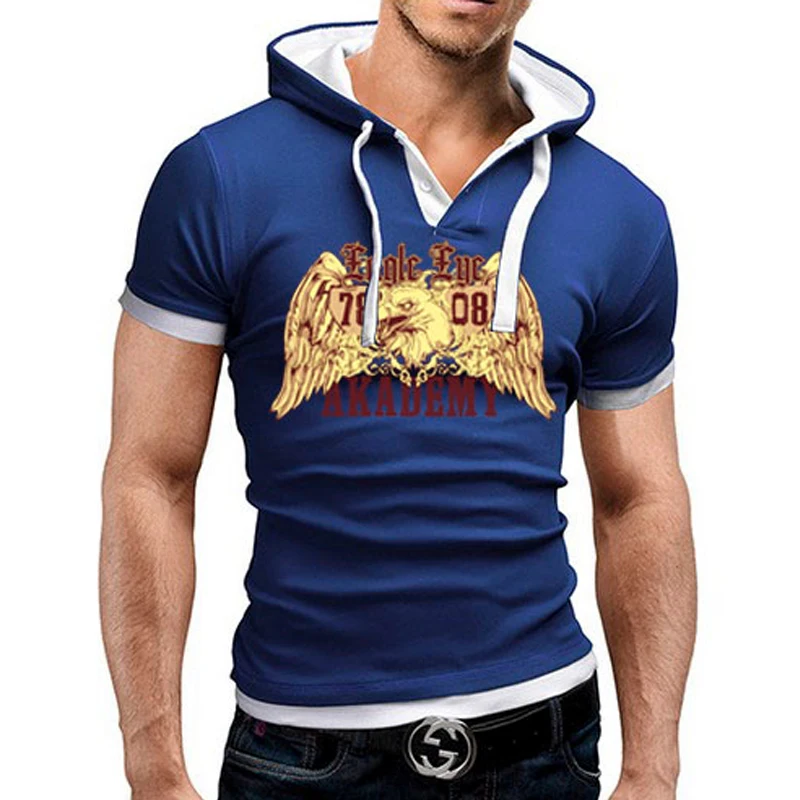 Мужской бренд, короткий рукав, мультяшный принт, футболка с капюшоном, тонкая мужская футболка, Топы, модные мужские футболки, футболки, 5XL