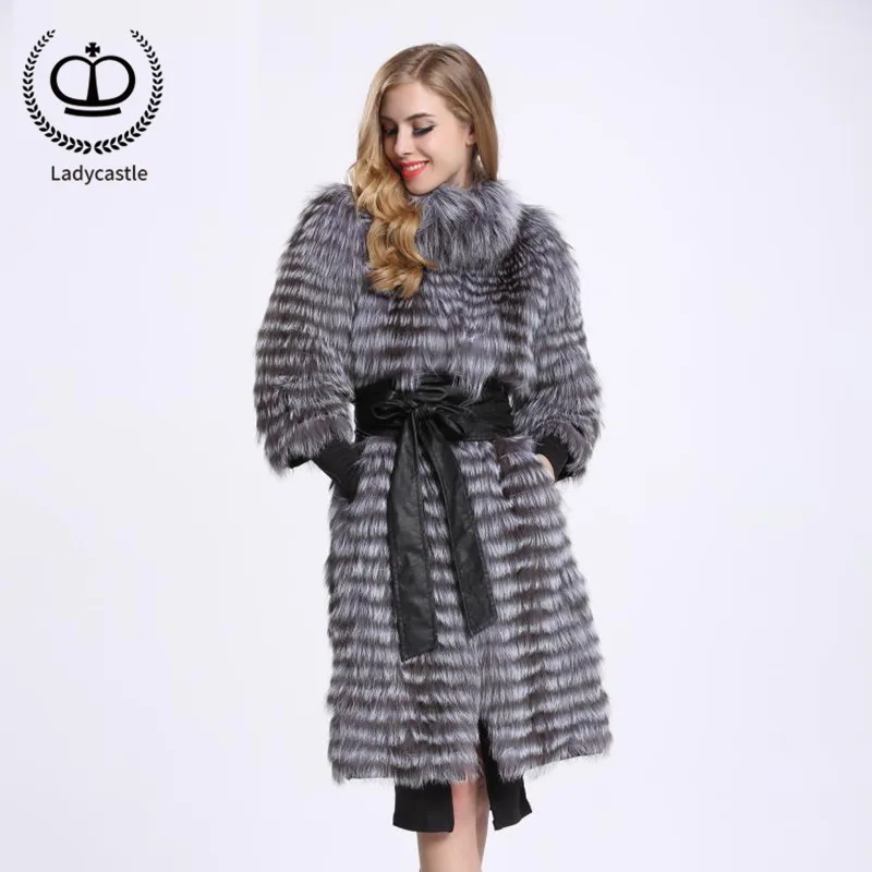 Clearance 2018 New Real Sliver Fox Fur Coat With O-Neck Collar Long Jacket Big Size For Women Down Fox Fur Coat From Natural Winter FC-044 2