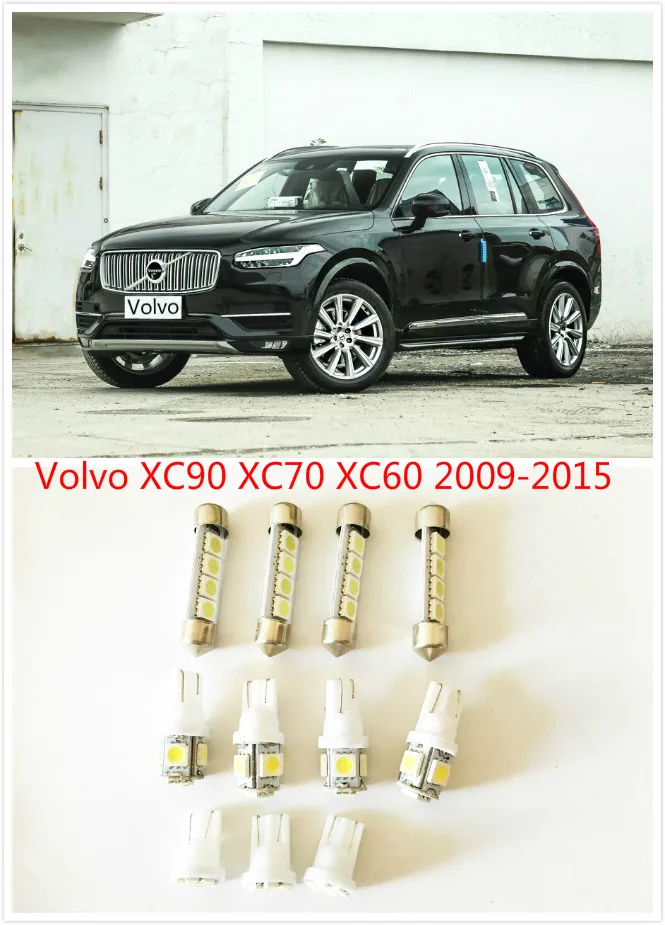 11 set White LED Lights Interior Package T10 & 41mm Map Dome For Volvo