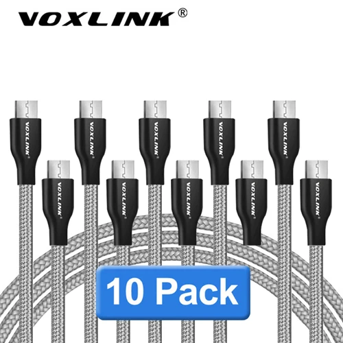 VOXLINK Micro USB кабель 2.4A телефон Быстрый USB зарядный кабель для Xiaomi Redmi Note5 Micro USB зарядное устройство кабель для передачи данных для samsung USBCord - Цвет: Gray 10pcs cable