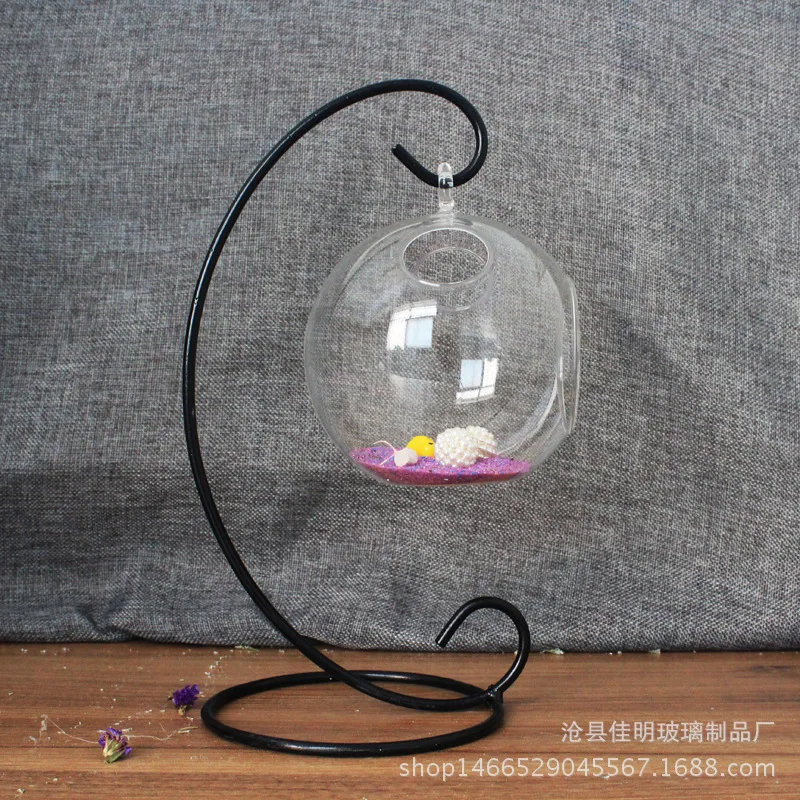 

Free Shipping Multi-size 8/10/13/15cm Micro Glass Ball Hanging Round Bulb Vase Landscape Glass Vase Home Deco with Base