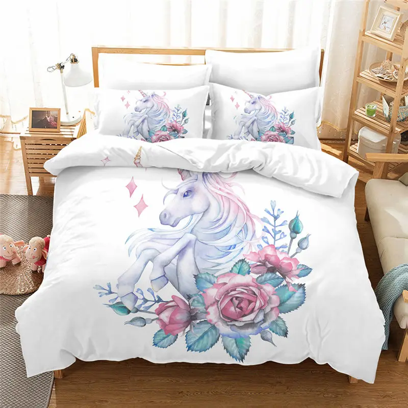

Cartoon Pink Flower Printed Bedding Set Duvet Covers Set with Pillowcase 2/3pcs Bedding for Children Kids 3d Girl Child 80083