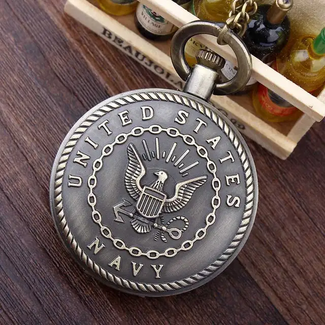 Vintage Bronze United States Marine Corps Pocket Watch Navy Air Force Fob Chain Vintage Bronze United States Marine Corps Pocket Watch Navy Air Force Fob Chain