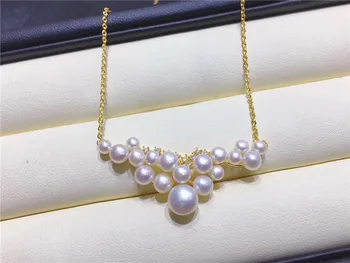 

new natural freshwater cultured pearls Tibetan silver chain good quality pearl 4-8MM 16 inches necklace 001