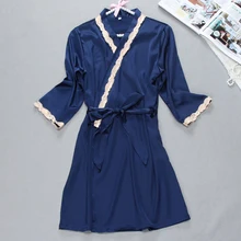 Дамы шелковый атлас Для ванной Халат Кружево кимоно халат Мода Ночной халат с рукавом три четверти Для ванной Халат элегантный халат для для женщин