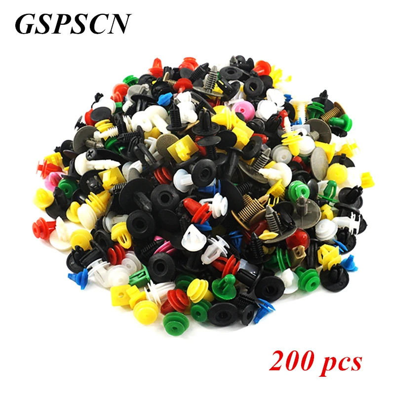 

GSPSCN 200Pcs Mixed Auto Fastener Vehicle Car Bumper Clips Retainer Fastener Rivet Door Panel Fender Liner Universal for all car