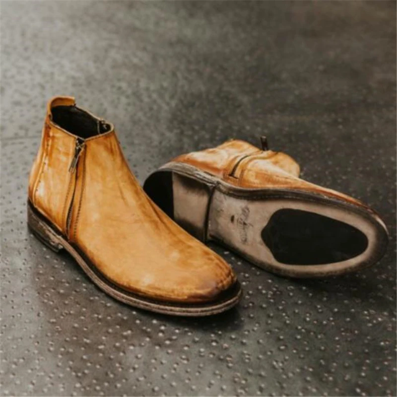 

2019 Men Fashion Casual Ankle Boots Spring Autumn Flock Leather ZIP Decoration Riding Boots High Top Hip Hop Shoes BIG SIZE38-50