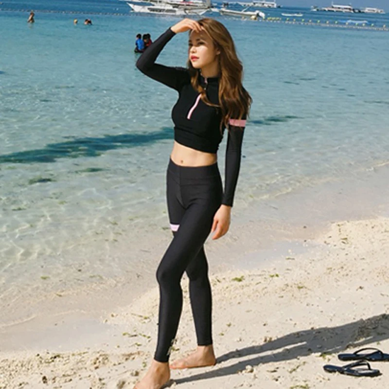 2018 رياضة المرأة ملابس السباحة مثير أسود 4 أجزاء الصيف ملابس السباحة طويلة الأكمام طويلة السراويل بدلة ركوب الأمواج الشاطئ ارتداء Laides Rashguards 2018 رياضة المرأة ملابس السباحة مثير أسود 4 أجزاء الصيف ملابس السباحة طويلة الأكمام طويلة السراويل بدلة ركوب الأمواج الشاطئ ارتداء Laides Rashguards