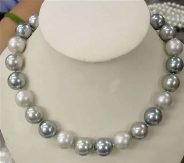 

AAA perfect round12mm natural south seas multicolor pearl necklace 14KGP