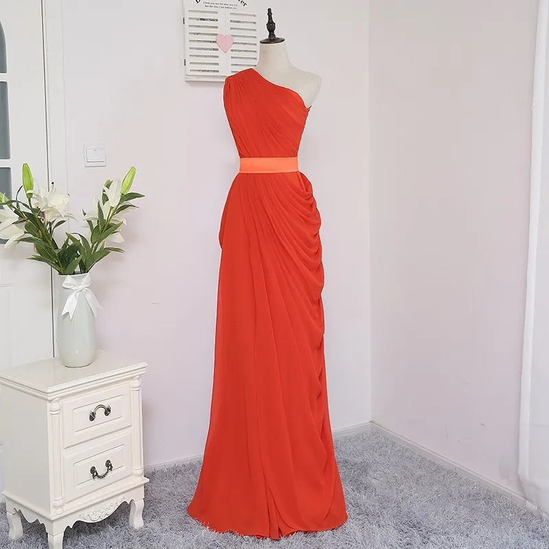 HVVLF 2019 дешевые платья подружки невесты под 50 оболочка одно плечо шифон бордовый Длинные свадебные платья