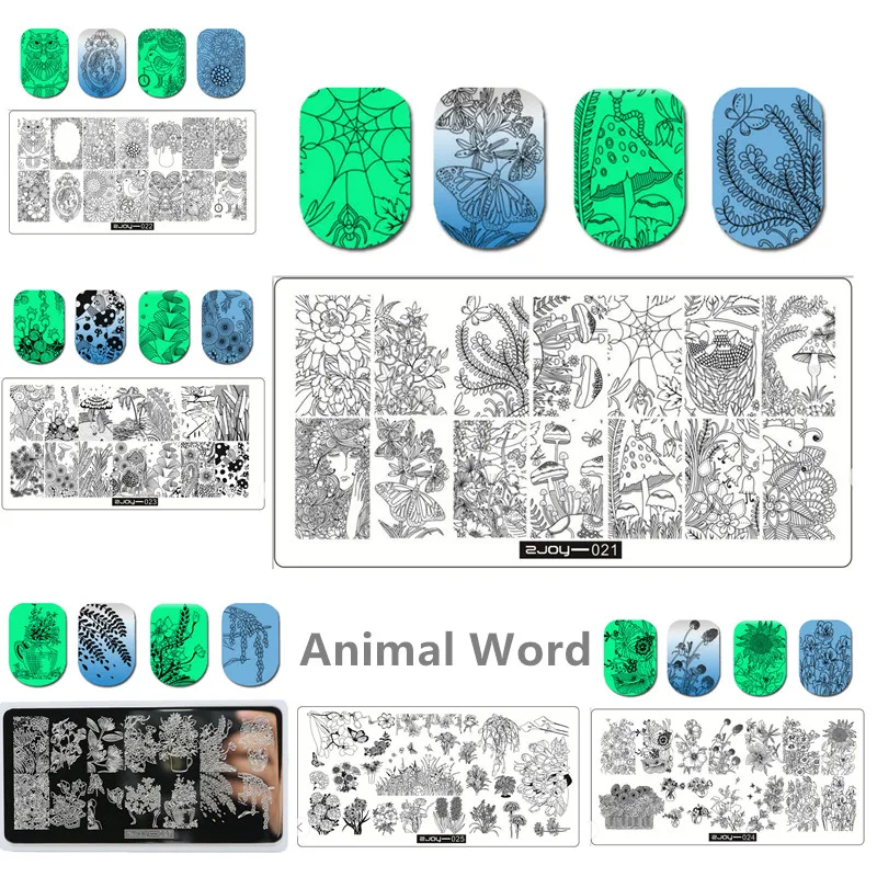 

Animal Words Plants Nail Stamping Plate Nail Art Stamping Image Plate ZJOY Cute Design Nail Stamp Template 10 Patterns