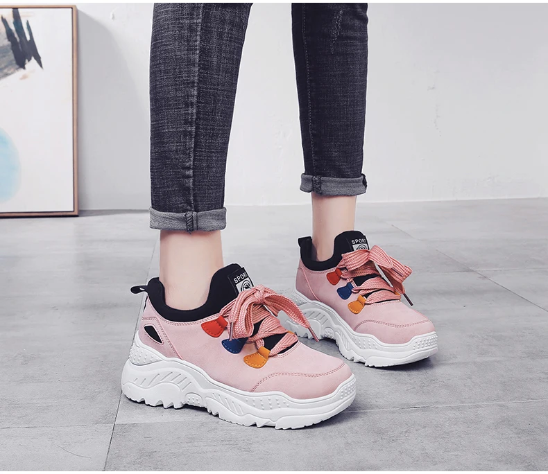 Women's Casual Shoes' Sneaker Dad Shoes Woman Sneakers Leather Black Lace-Up Flat Platform Sneakers Women Dad Shoes Big Size 8 (8)