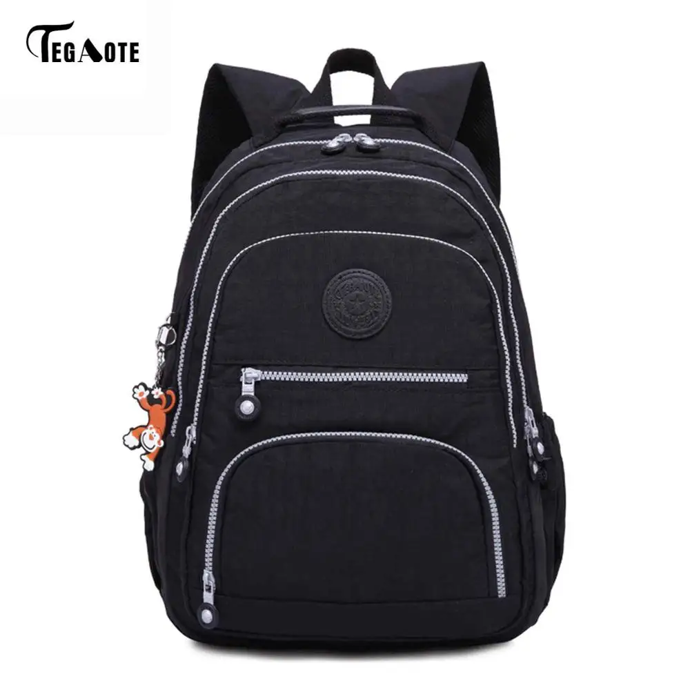 black TEGAOTE, школьный рюкзак для девочек-подростков, Mochila Feminina, женские рюкзаки, нейлоновый водонепроницаемый повседневный рюкзак для ноутбука, женский рюкзак - Цвет: black