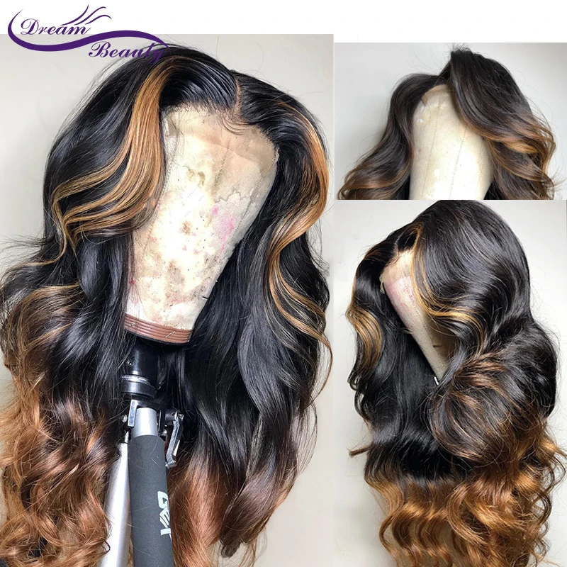 

Ombre Highlight 1b/27 Honey Blonde Lace front Human Hair Wigs Pre Plucked hairline Remy with Baby Hair Dream beauty